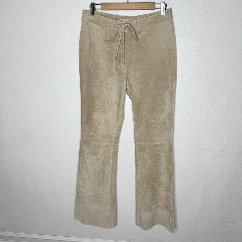 Georgiou Studio Tan Suede Leather Flare Western Boho Retro Pants Lined Women's 6